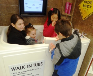 The tub proved to be a popular gathering spot.